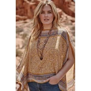 J JILL💕 Mixed-print Two-way Poncho ~ Light Tigers Eye Paisley One Size NWT